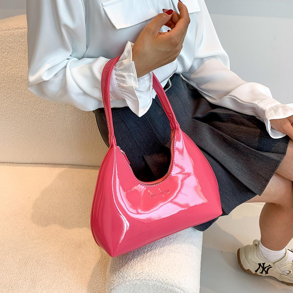 Women Tote Bag Fashion Underarm Pouch Shoulder Bags Patent Leather Tote Bag Retro Casual Satchel Hobo Bag Pure Color Armpit Bag