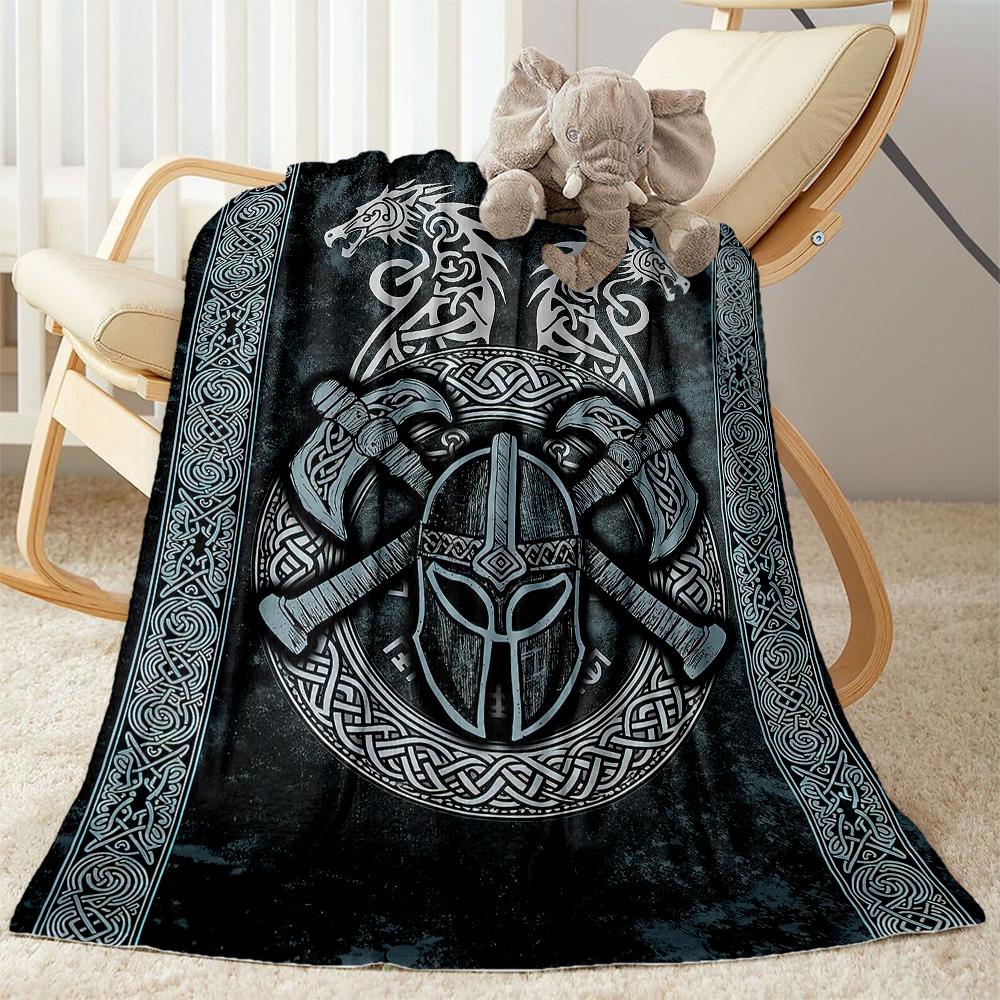 Viking Warrior Emblem Blankets Are Suitable for Living Rooms,making Them an Ideal Choice for Outdoor Travel and Gifts.