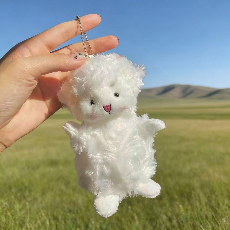 Cute Fluffy White Plush Sheep Keychain Soft Bell Backpack Pendant Gift For Kids Friends