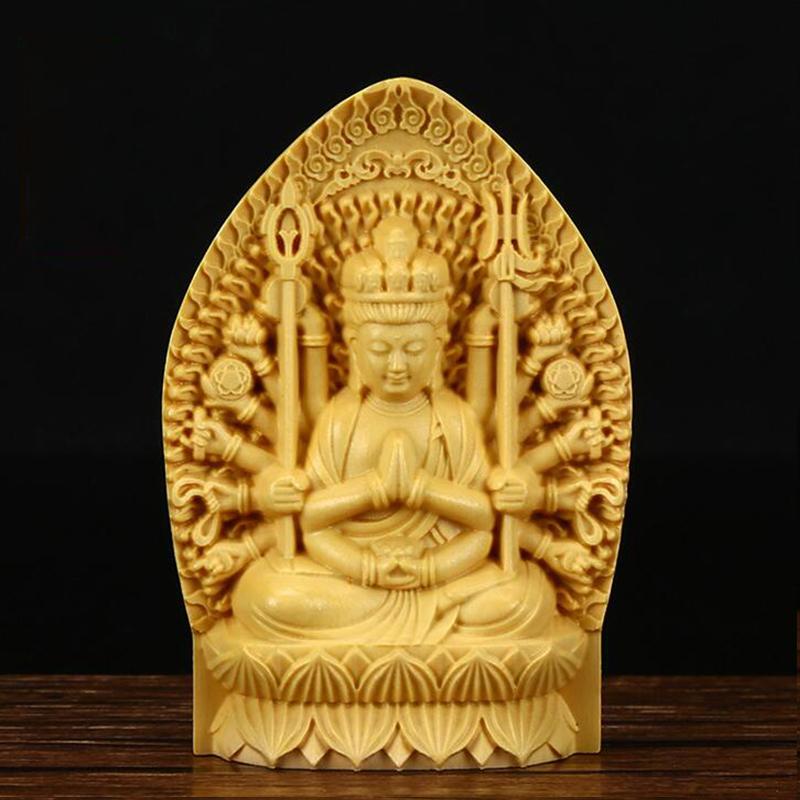 Exquisite Wood Carved Statue Guanyin Bodhisattva Figurine Tathagata Buddha Sculpture Buddha Zen Lucky Crafts Home Decor Pray Box