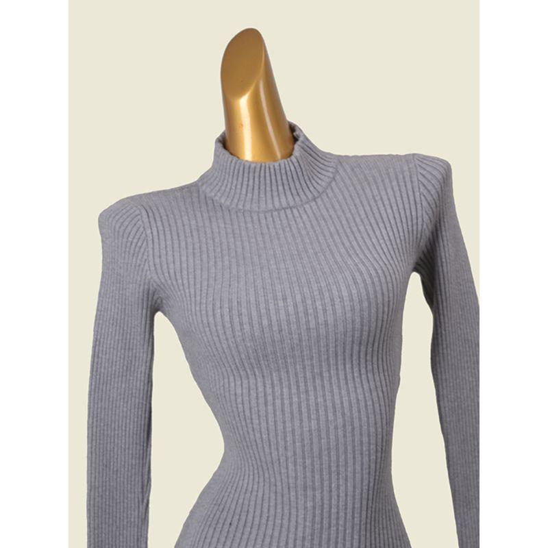 Normcore Half Turtleneck Underwear Knitted Dress Fashion Wind Sunken Stripe High Elastic Silm Long Sleeves Fall and Winter Heattech Sheath Dress