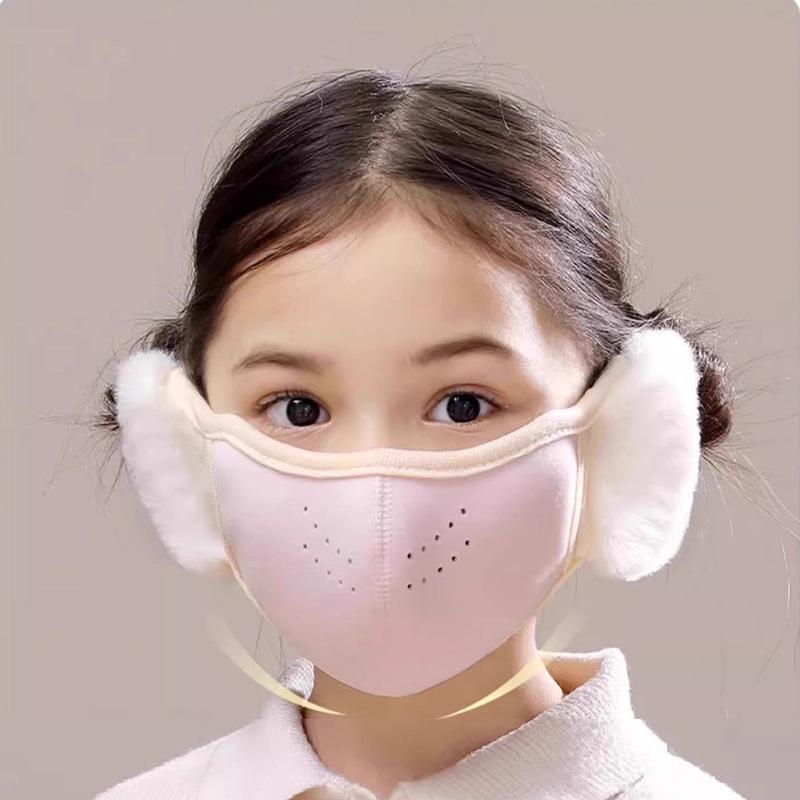 Children's 3D Plush Ear Warmer Mask - Warm, Breathable, Solid Color Cold Protection for Boys and Girls