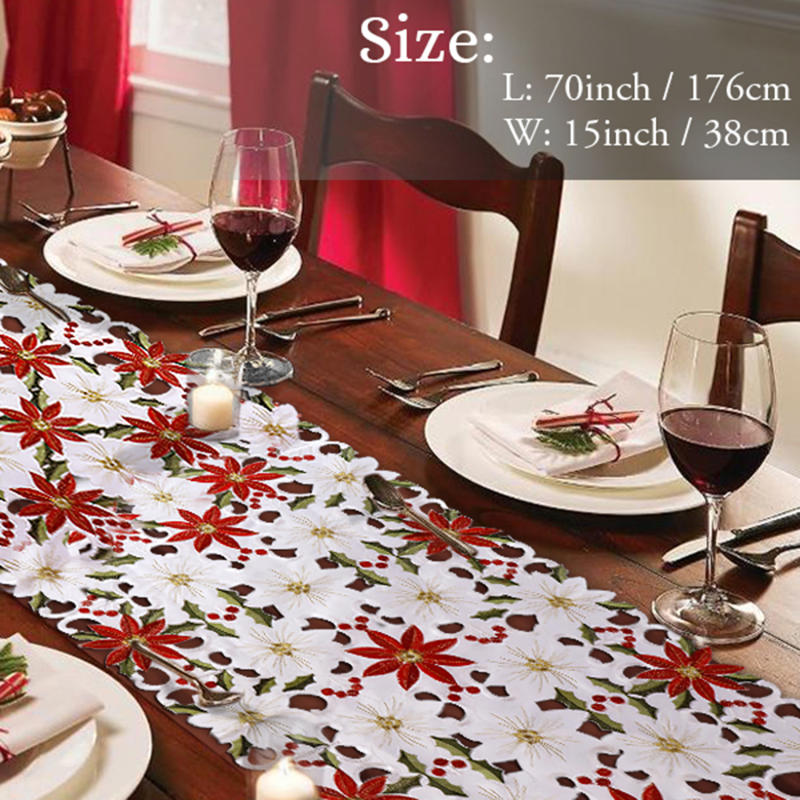 Christmas Decor Tablecloth Printed Embroidered Christmas 176*38cm Table Runners Table Flag for Home New Year Decoration