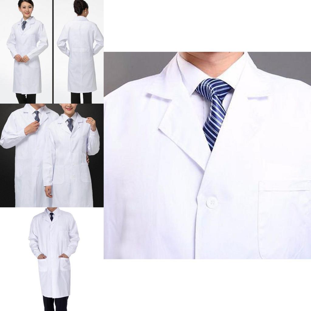 Comfortable Casual Doctor Nurse Uniform Long Sleeve Lab Coat White Workwear