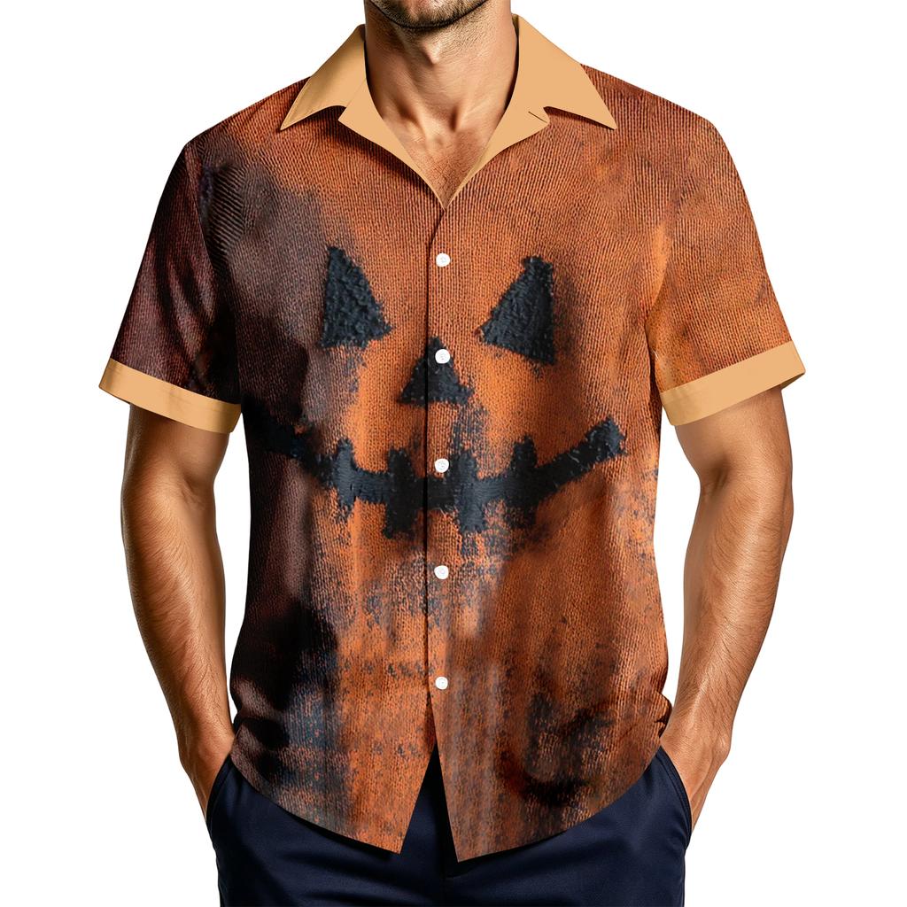 Men's Casual Short Sleeve Halloween Print Shirt