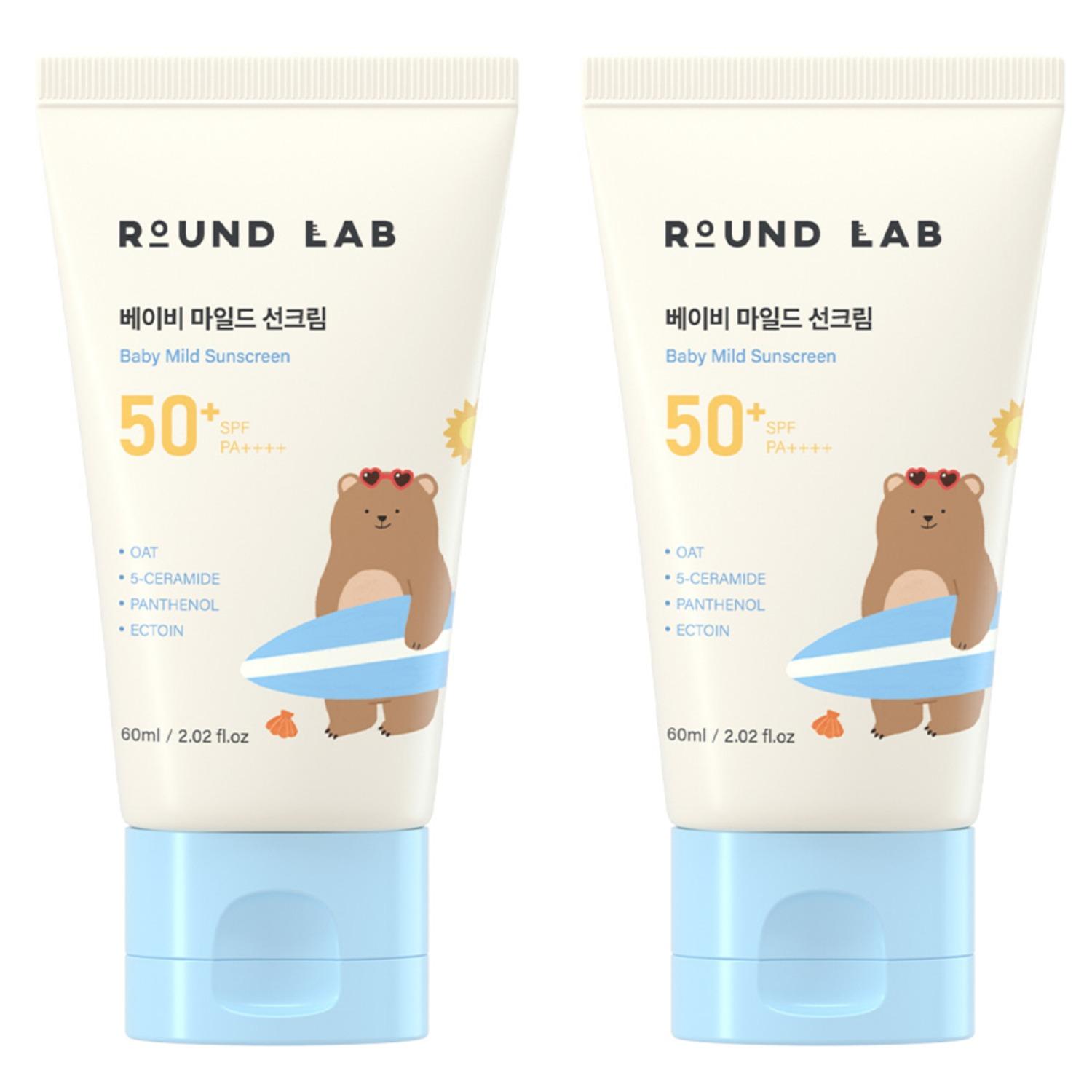 Round Lab Нежный солнцезащитный крем для младенцев SPF50+ PA++++ Мягкая минеральная защита для чувствительной кожи 60 мл (Упаковка из 2 шт.)