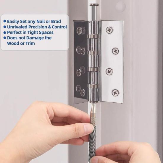 Dual Head Spring Nail Set Hinge Pin Punch Tool 3500 PSI Impact Hammerless Design Durable Steel Construction Wood/Metal/Glass Marking Removal