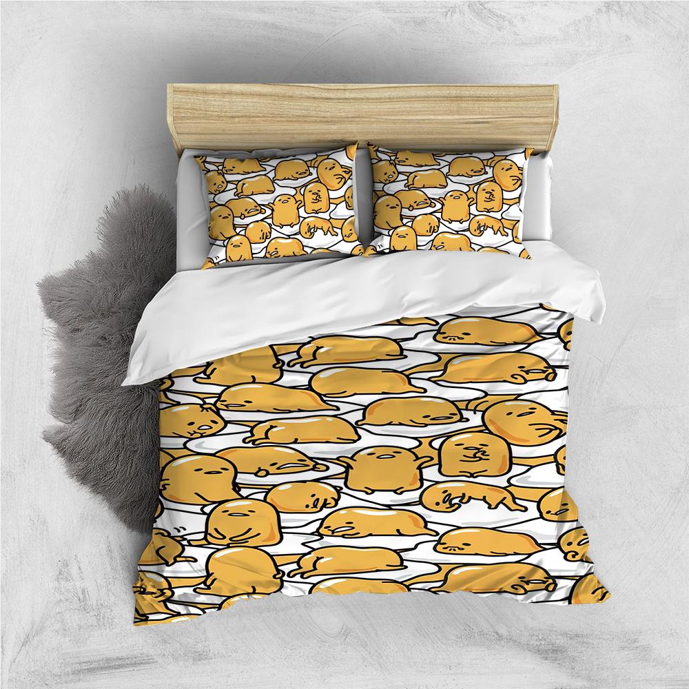 Grosstor Unisex G-Gudetama Cute Duvet Cover Set Home Style Bedding Soft Laundry Cotton Bed 3 Piece Set Student Dormitory Gift