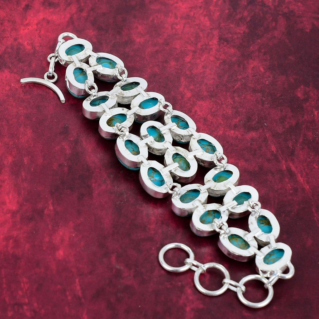 Blue Copper Turquoise Handmade Gemstone Bracelet, 925 Solid Sterling Silver Bracelet Antique Jewelry, For Engagement Gift