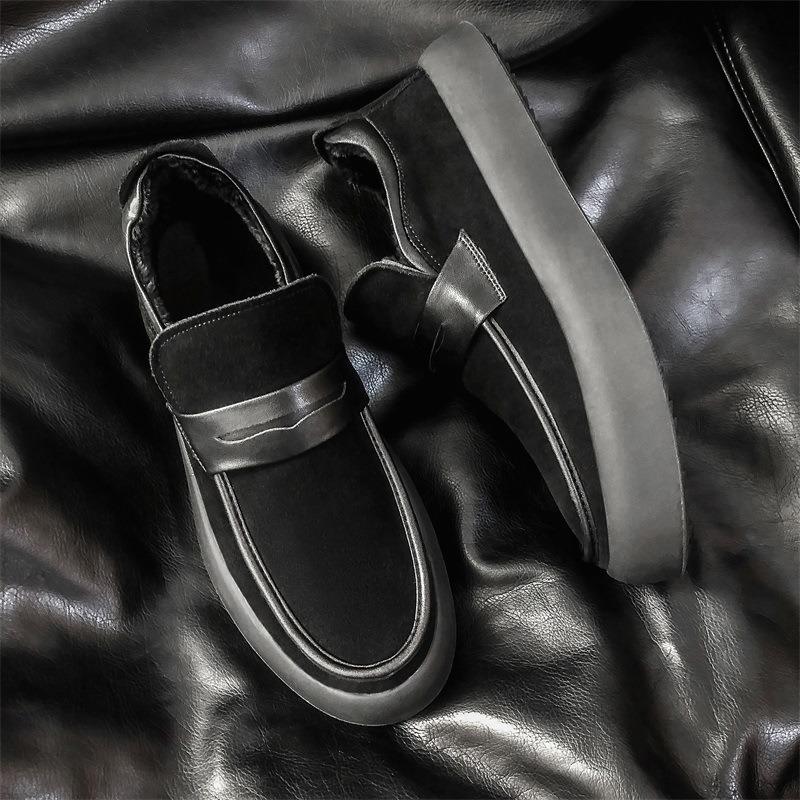Winter nieuwe leren herenschoenen dikke zool fluweel warme katoenen schoenen één pedaal casual board schoenen dikke zool verhoging