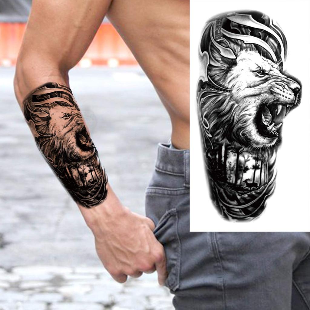1 Sheet Wolf Lion Astronaut Temporary Tattoos For Men Women Adults Fake Tattoo Sticker Planet Galaxy Universe Outer Space