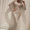 2025 European & American Gold Stamped Long Sleeve Slim Evening Dress for Women