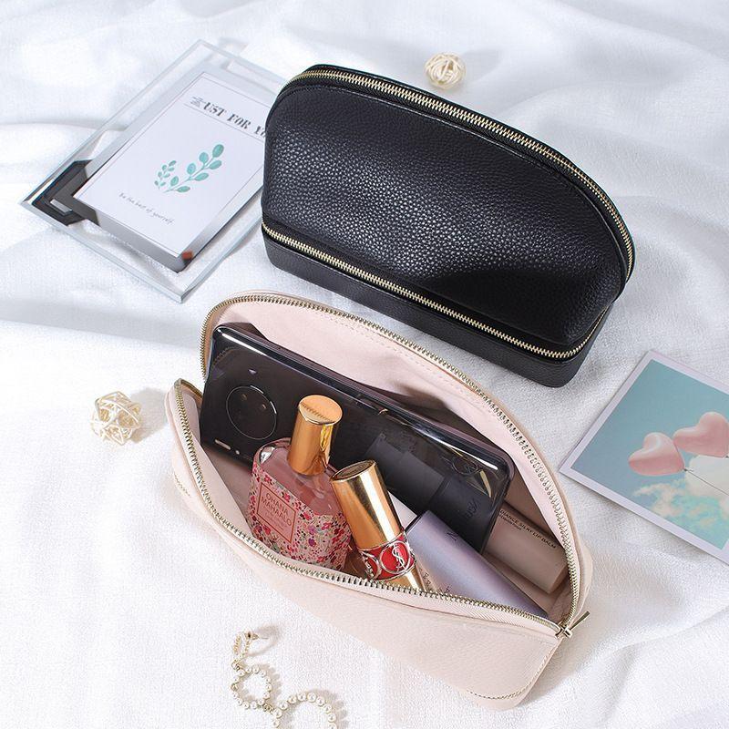 2 in 1 Make-up-Tasche mit Schmuck-Organizer-Etui PU-Leder Vielseitig Damen Reise Schmuckhalter Organizer Kosmetikpinsel-Etui