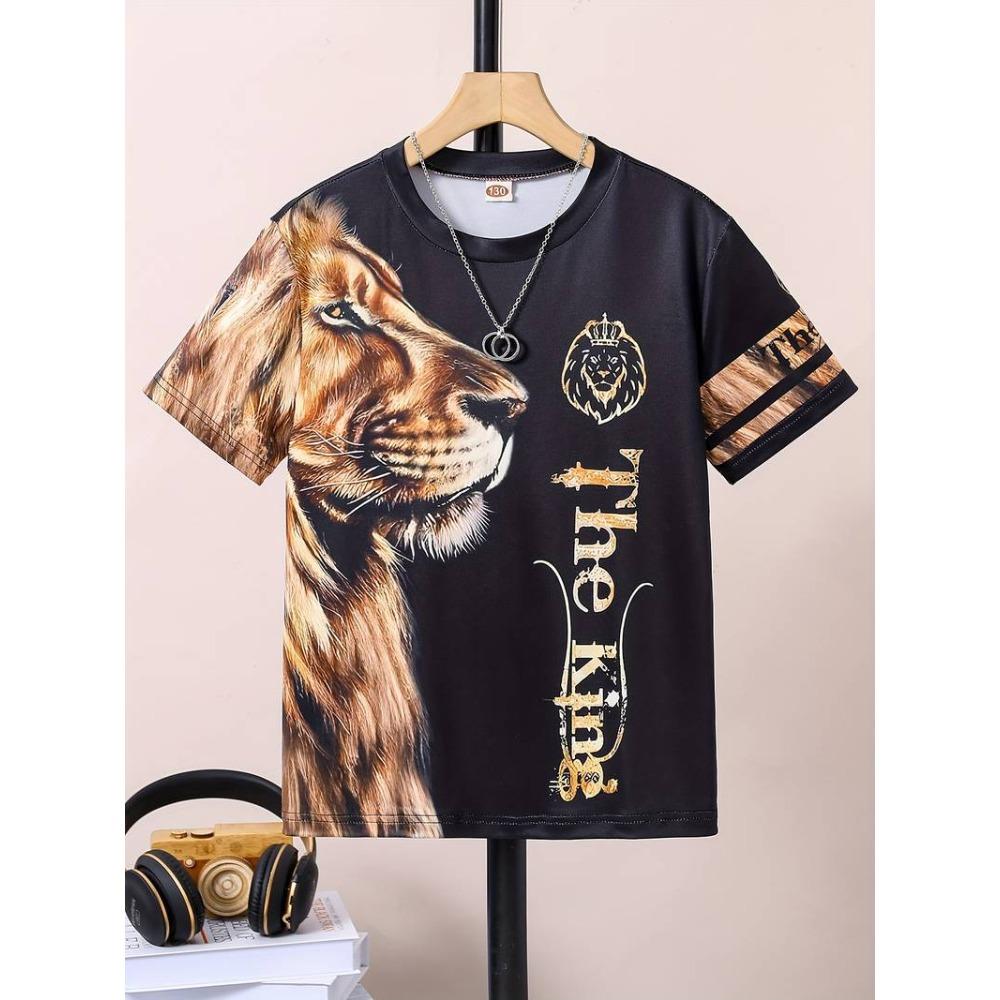 

New Lion Series Printed 3D Digital Print T-Shirt: Short-sleeved Summer Children’s Crew Neck Top 100cm