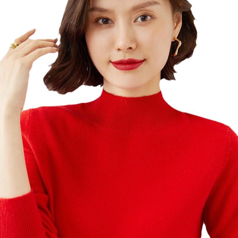 Women's Knitted Half High Neck Sweater - Solid Color, Warm Thick, 2024 Autumn/Winter New Style