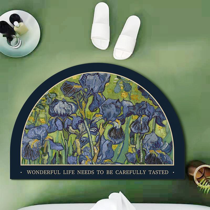Garden Flowers Soft Diatom Mud Mat Toilet Washroom Slip-resistant Mat Oil Painting Restroom Moisture-wicking Foot Mat