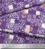 Soimoi Purple Japan Crepe Satin Fabric Brush Stroke & Leopard Animal Skin Printed Fabric 1 Metre 42 Inch