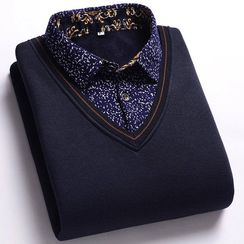 

Мужской вязаный пуловер с флисовой подкладкой и воротником с эффектом многослойности 3XL for 80-92.5kg