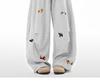 Unisex Retro Embroidered Puppy Wide Leg Pants - Lazy Style, Straight Leg, Crooked Knife Design for Spring and Autumn