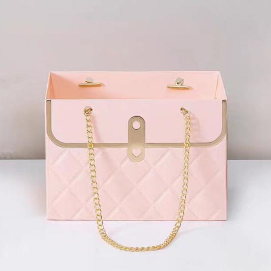 Papírová dárková krabička s květinami a kovovým řetízkem, kbelík na ukládání kytic, malá floristická kabelka, dárková řemeslná obalová taška pro svatební oslavu, Valentýna, narozeniny