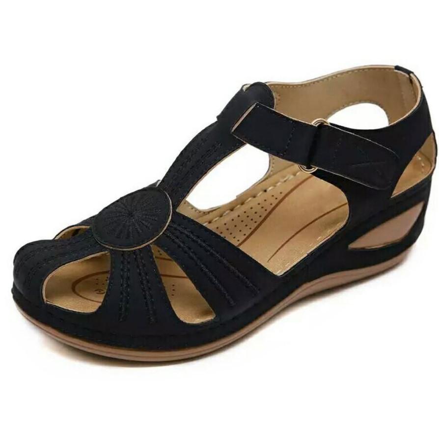 Summer New Women's Plus Size Hollow Out Sandals Stitched Wedge Heel Hollow Casual Shoes