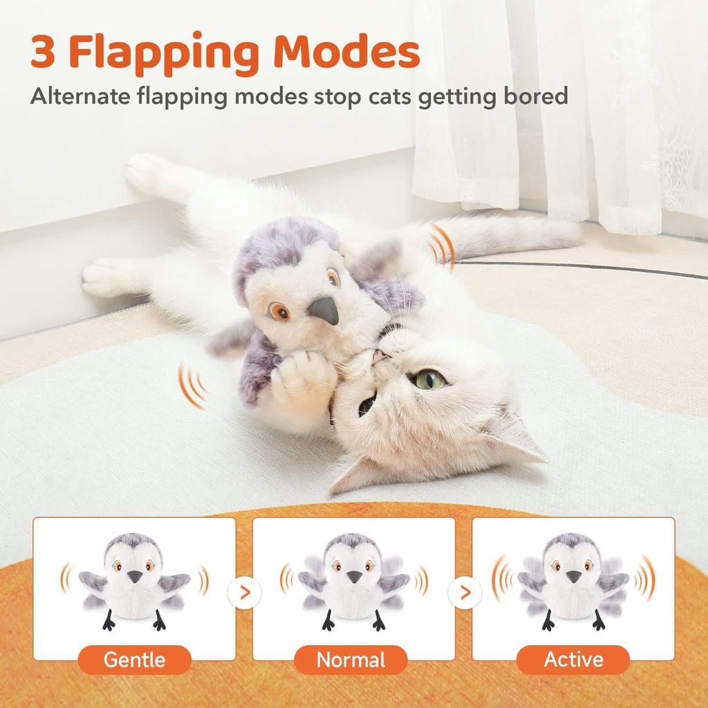 Cat Toys Flapping Bird (No Flying), Lifelike Sandpiper Chirp Tweet, Rechargeable Touch Activated Kitten Toy Interactive Cat Exercise Toys for All Bree
