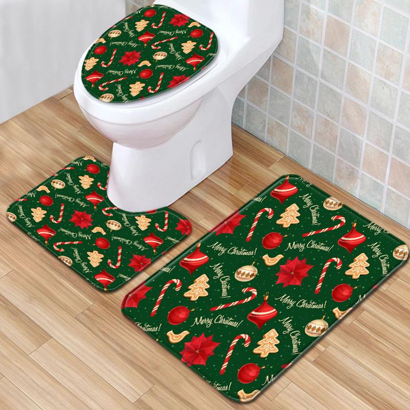 Christmas Toilet Three-Piece Floor Mat Bathroom Three-Piece Carpet Doormat