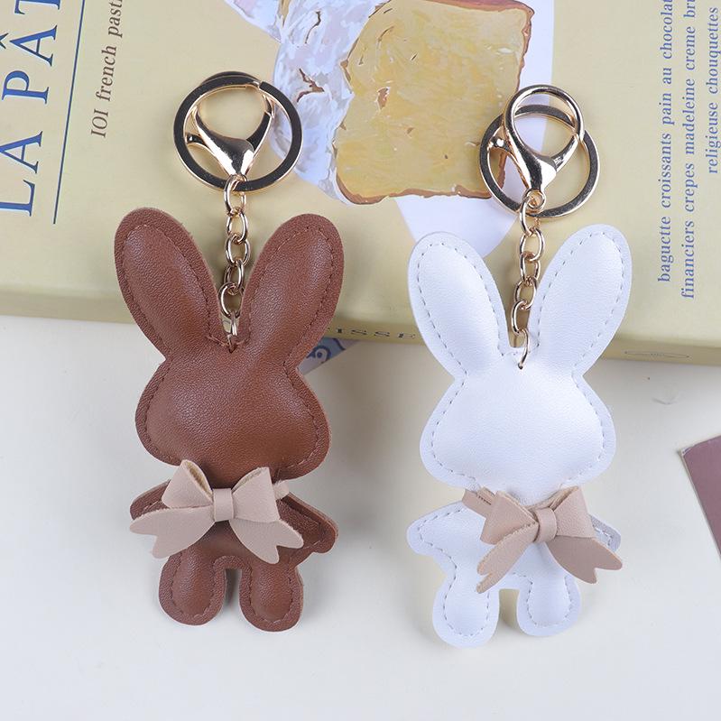 Trendy Cartoon Bowknot Bunny Keychain - Cute PU Pendant for Bags & Phones