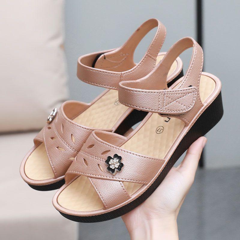 

Женские сандалии, летние пляжные рабочие туфли на мягкой подошве на нескользящей подошве с наклонным каблуком, пластиковые женские сандалии 36 хаки