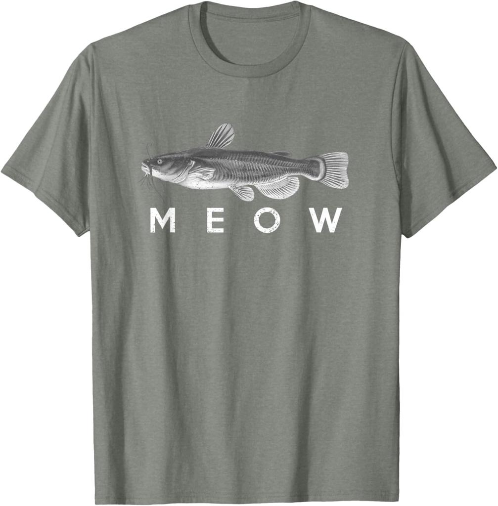 T-shirt Graphique Poisson-chat Miaou Jeu de Mots Drôle Pêcheur Amoureux Cadeau T-shirt