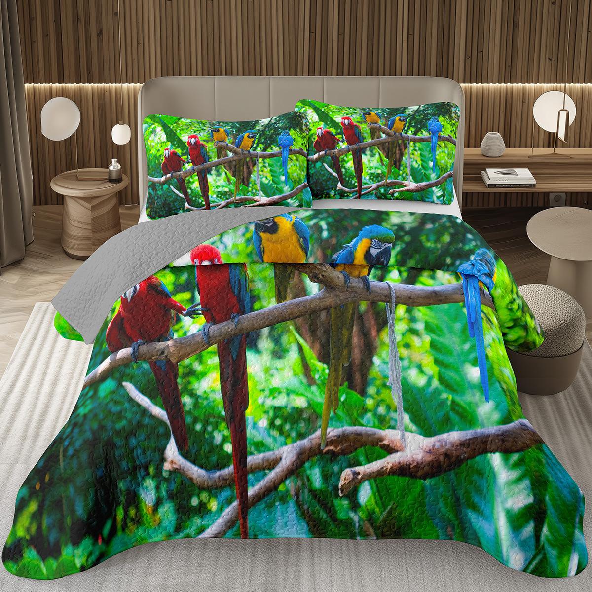 Wild Animal Bird Bedspreads Parrot Quilted Coverlet Botanical Plant Tree Branch Bedding Wildlife Quilt Set Twin/Full/Queen/King