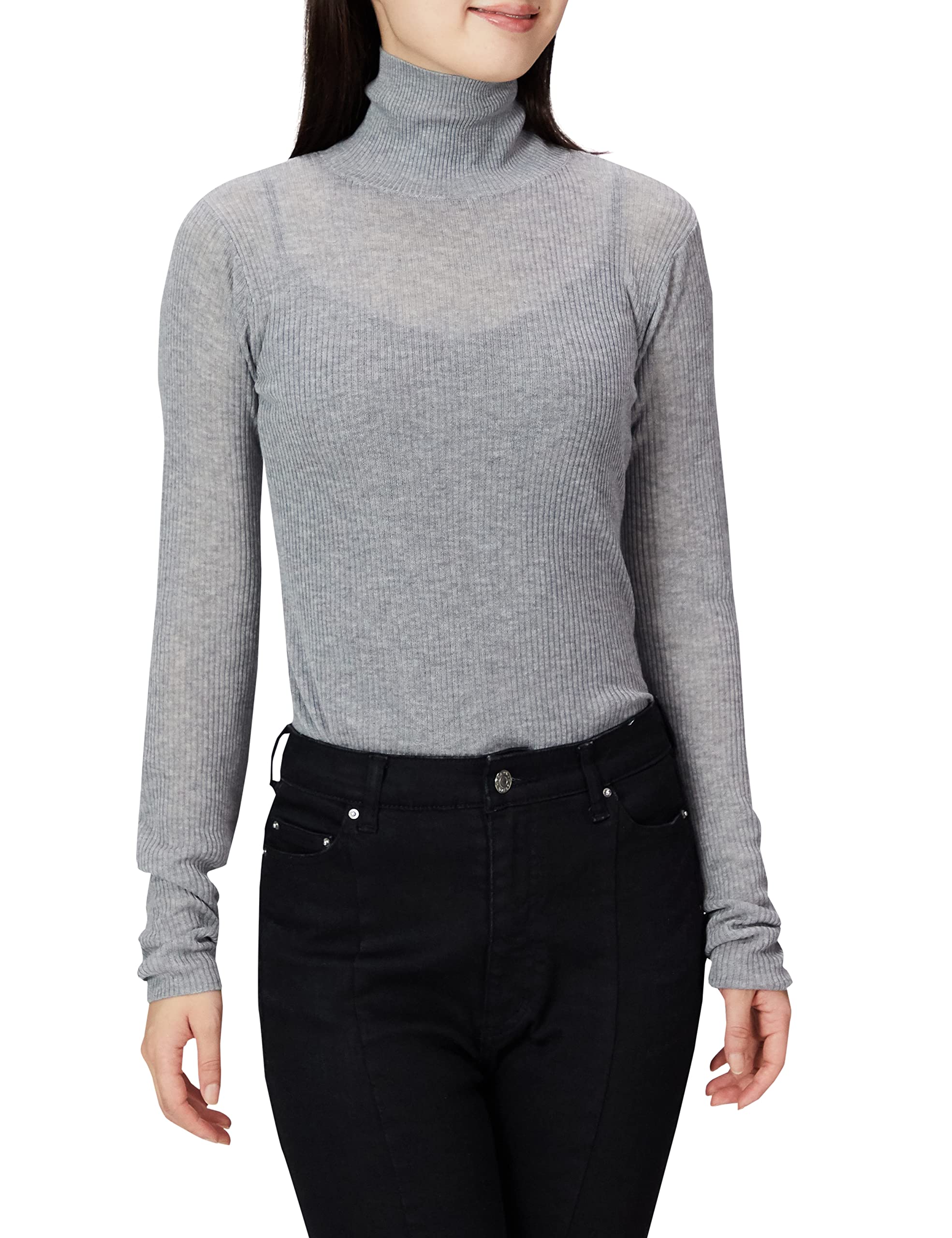 

Mira Owen Sheer High Neck Rib Knit Gray 1 Pullover, 09WNT224285, Women s, серый