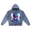DTG print Knitted Denim Zip-Up Hoodie Cool Boy Brother Print Zipper Hoodies  