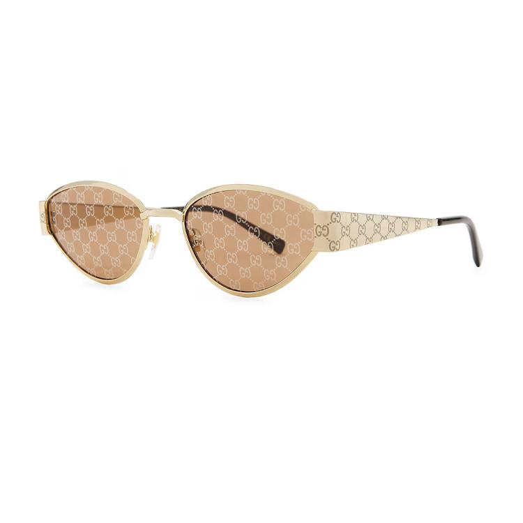 

GUCCI Temple Print Acetate Irregular Sunglasses Men s Gold 55 золотой