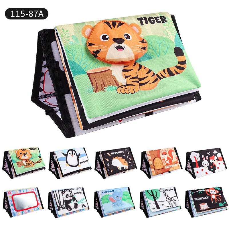 Source Factory 0-3 Year Old Baby Folding Desk Calendar Cloth Book, Fun Mirror Cloth Book Toy Animal Color English Cognition