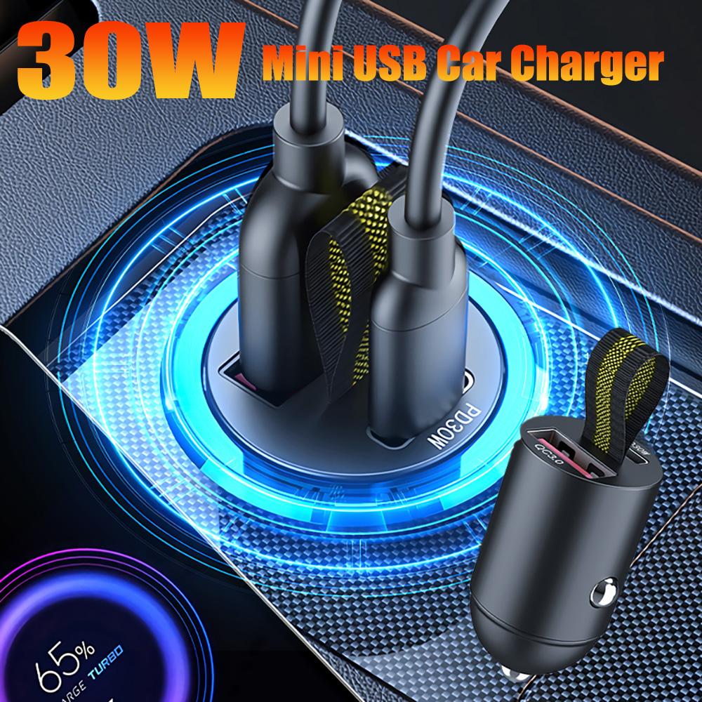30W Mini USB Car Charger Super Fast Charging Type-C PD Quick Charge Car Mobile Phone Charger Adapter For iPhone Huawei Samsung
