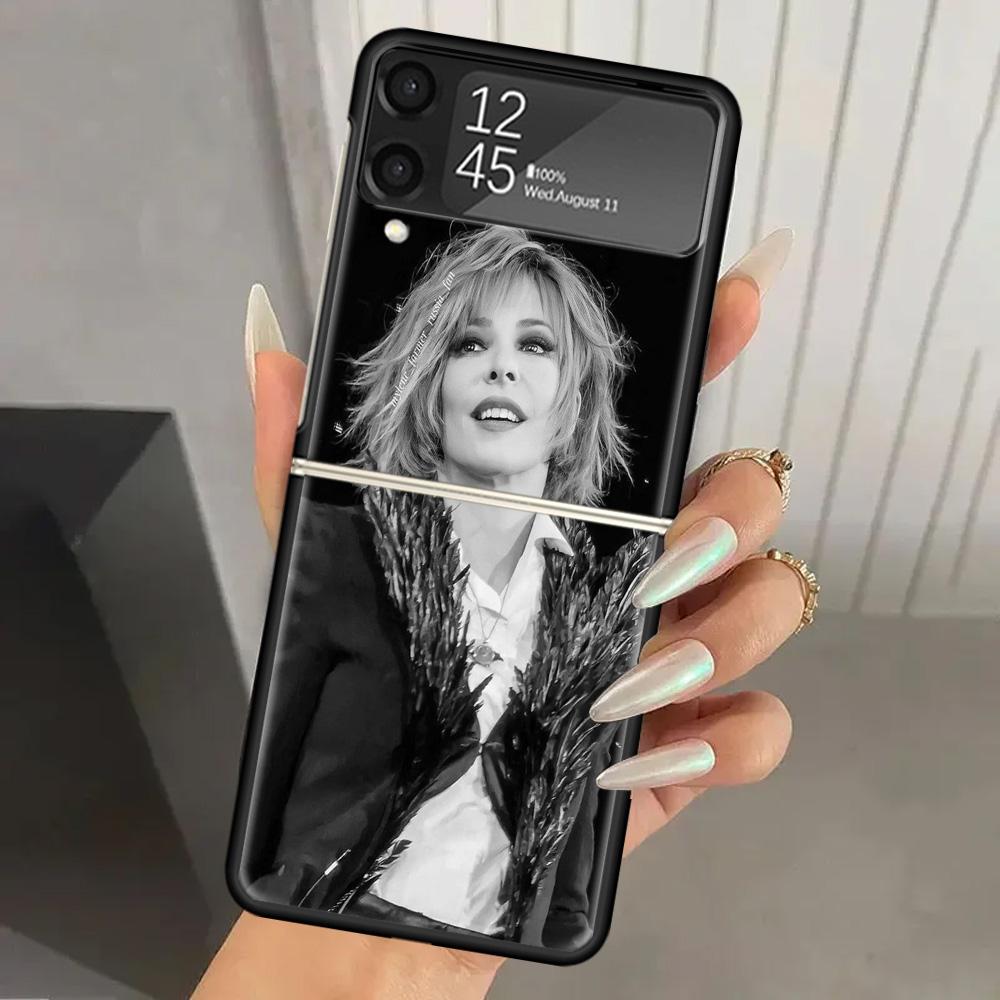 Mylene Farmer Hard PC Phone Case For Samsung Galaxy Z Flip 7 6 5 4 3 Black ZFlip7 ZFlip6 Flip5 Flip4 Flip3 5G Print Cover