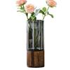 Elegant Transparent Flower Vase Wooden Base Hydroponic Flower Pot Glass Vase  Home