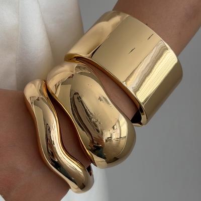 Brățări late manșetă punk vintage Salircon pentru femei Hip Hop Culoare aurie Geometrice Metal Arc Bățară Brățară Bijuterii la modă