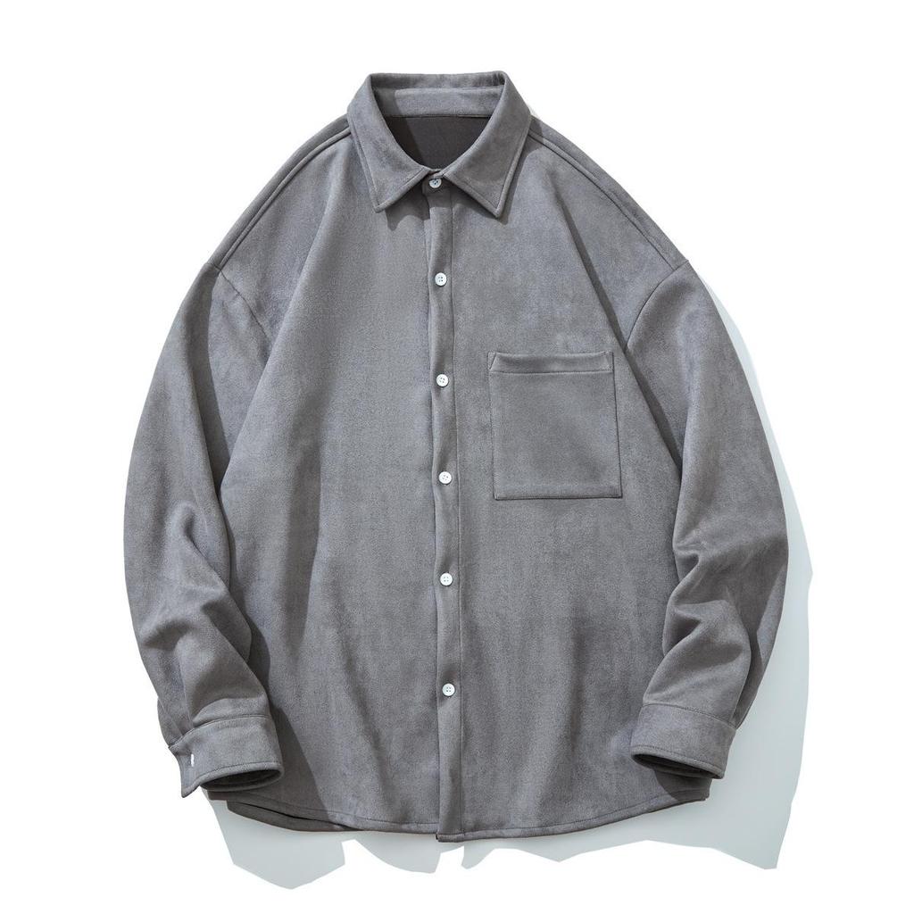 Light Luxury Men's Suede Solid Color Long-sleeved Shirt Men's Autumn New Trendy Brand Loose Drape Shirt Jacket