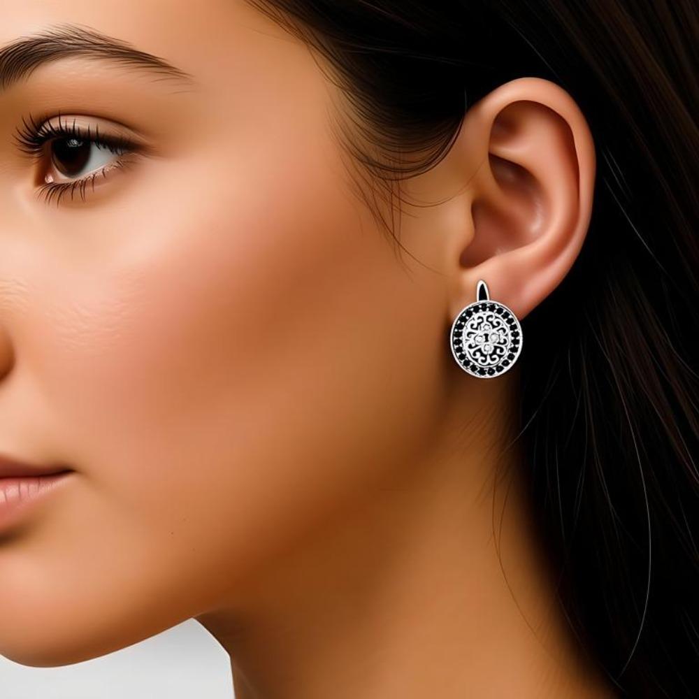 Black Awn Jewelry Round Earrings Black Stone Engagement Hoop Earrings For Women