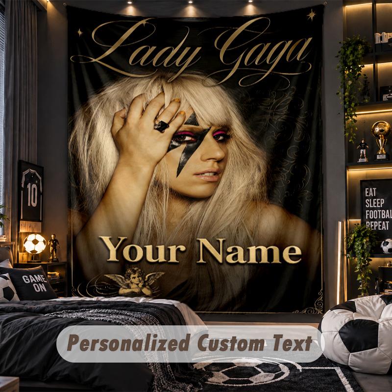 Personalisierte Wandtapisserie, Lady Gaga Individuell Bedruckter Name, Stoff-Wandkunst für Innenraum-Hintergrund