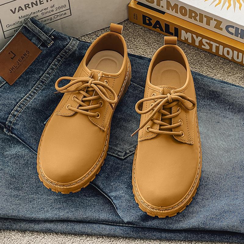 Spring and summer leather shoes men's versatile men's shoes casual shoes waterproof chef shoes black work shoes Korean version Martin shoes men's