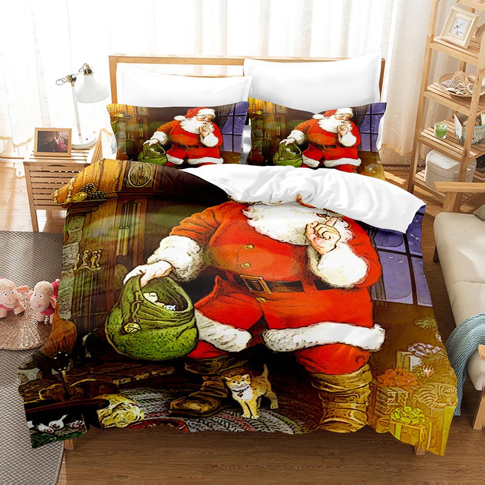 3D Digital Printing Three-Piece Set, Santa Claus 3D Printing Bedding Set
