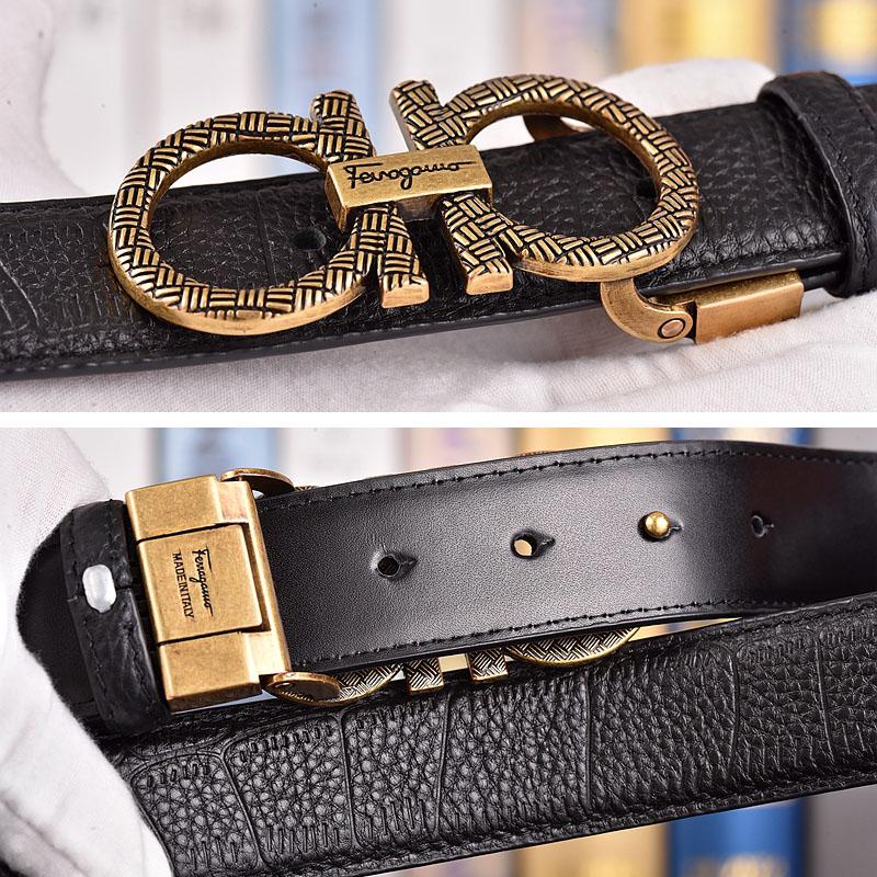 Salvatore Ferragamo 3.3cm Cowskin Men's Belt Luxury Brand Designer Belt Suit Jeans Formal Brand