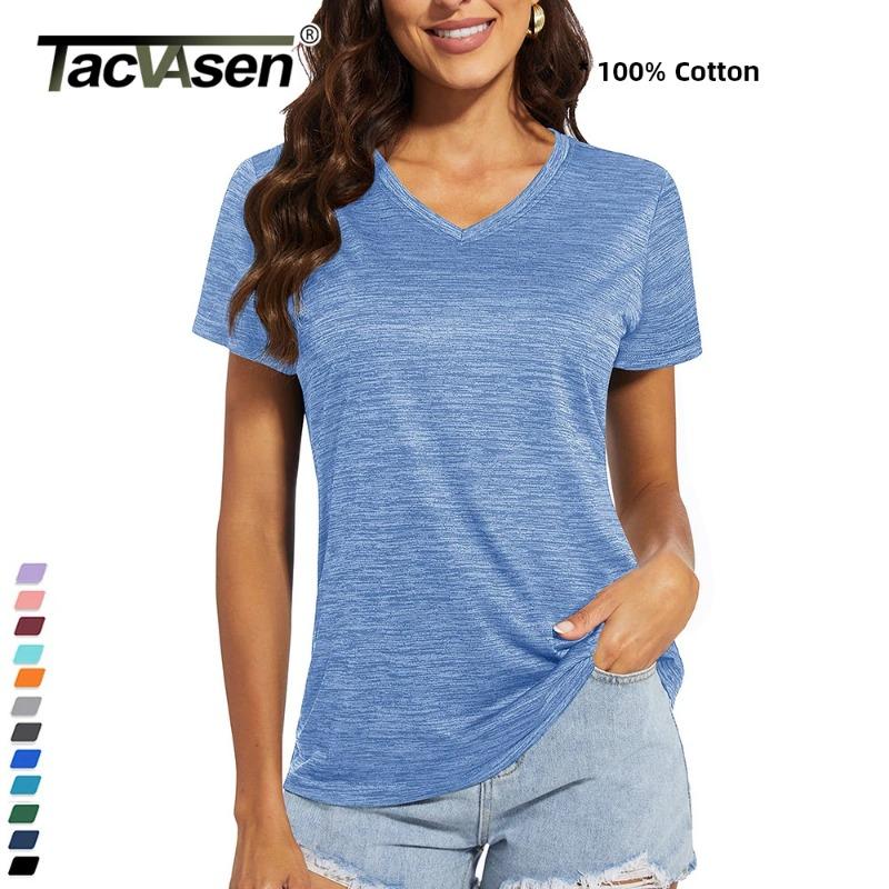 TACVASEN Summer Quick Dry V-Neck T-shirts Womens Short Sleeve Workout T-shirts Athletic Pullover Tops Lightweight Casual Sport T