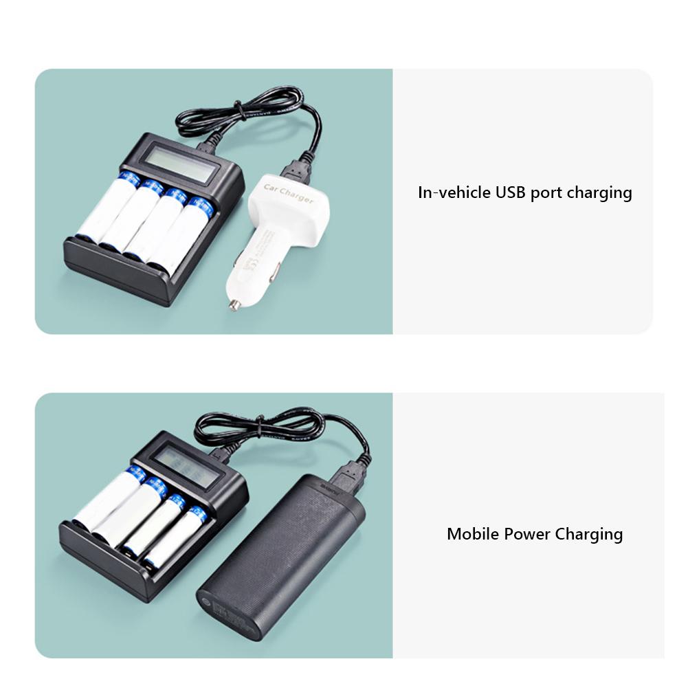4 Slots LCD Display Smart LCD Charger Independent Slot Fast Charger USB Input for NI-MH /NI-CD AA AAA 1.2V Rechargeable Battery
