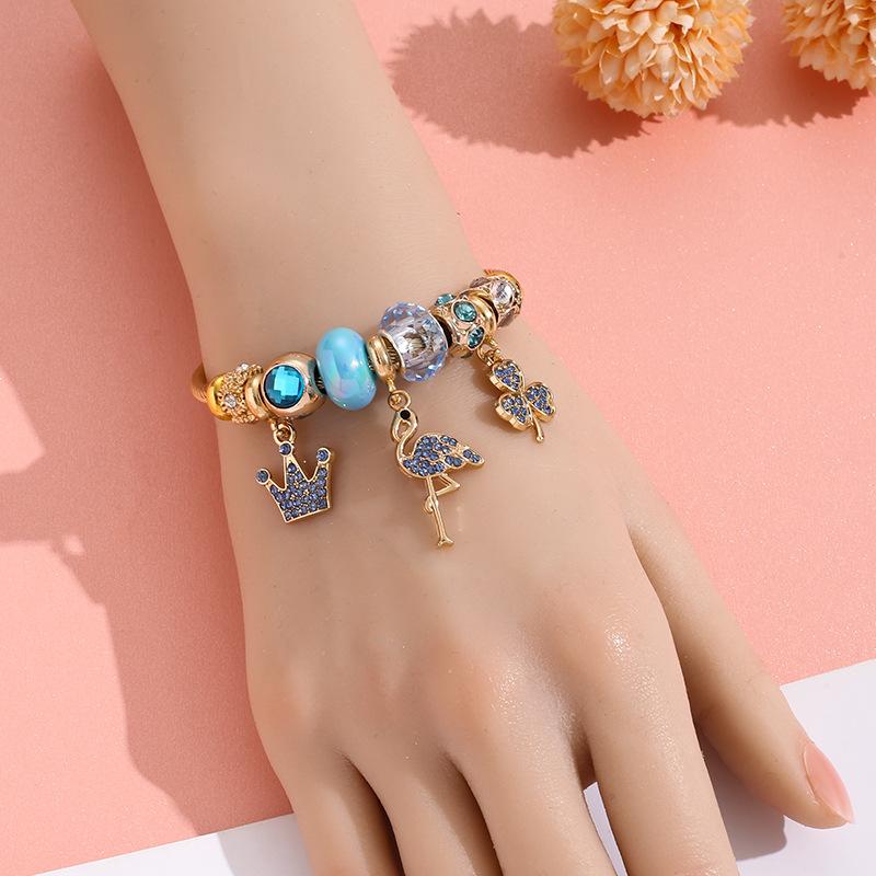 Luxury Crystal Bear Crown Clover Charms Bracelets for Women Girls Lovely Stainless Steel Bangle Accessories Gifts for Friends