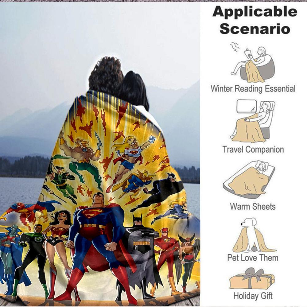 1pc Superheroes Justice Flannel Throw Blanket - Lightweight Soft Warm All-Season Blanket for Sofa, Bed, Travel, Camping  L1029061