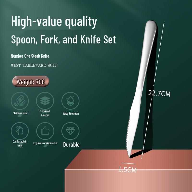 1010 Stainless Steel Western Cutlery Set: Knife, Fork, Spoon, Dessert & Coffee Spoon, Steak Knife.